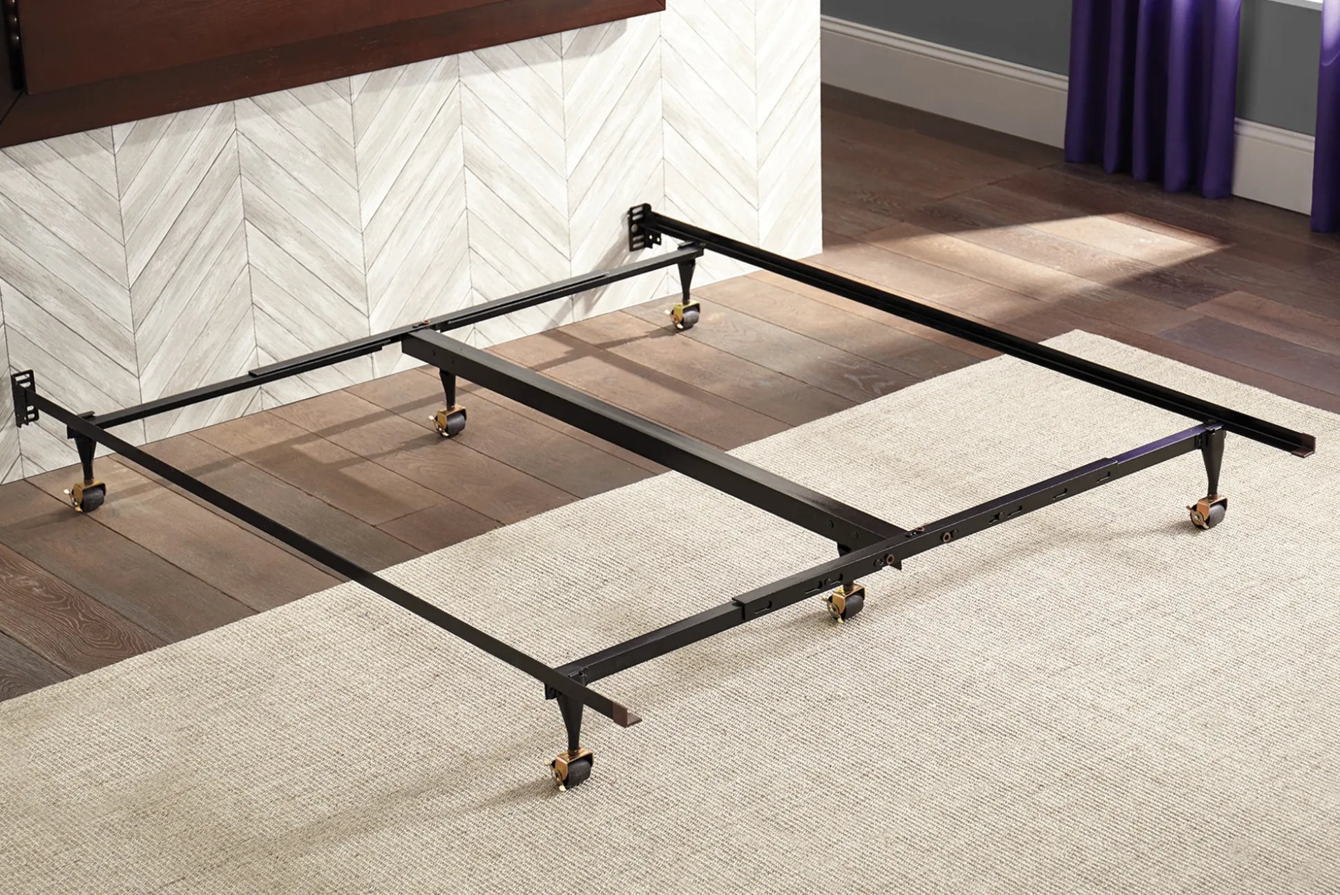 Adjustable Queen/King Steel Bed Rails with Locking Casters - 600-lb. Capacity