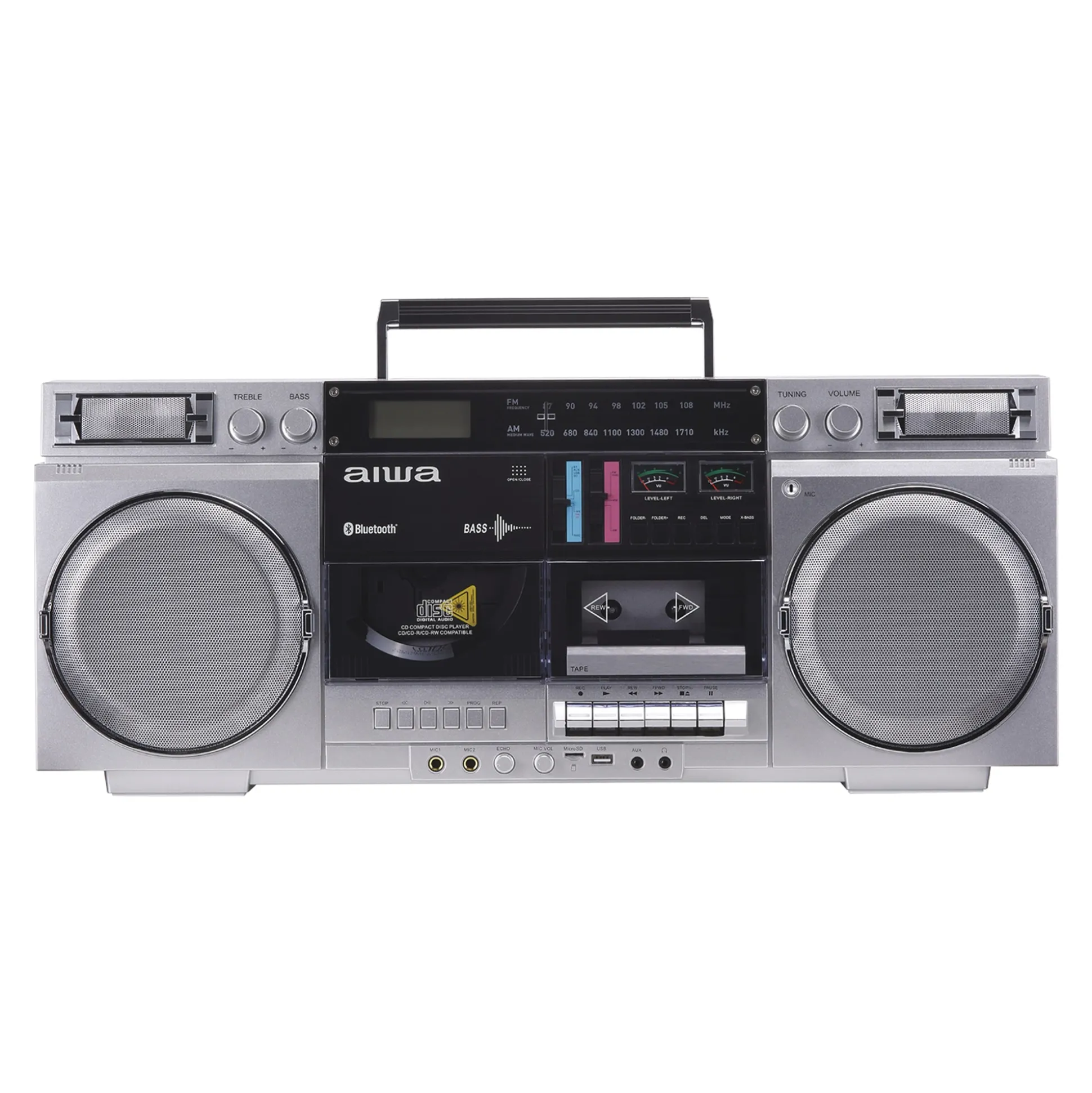 AIWA Retro Bluetooth Boom Box with CD & Cassette Player