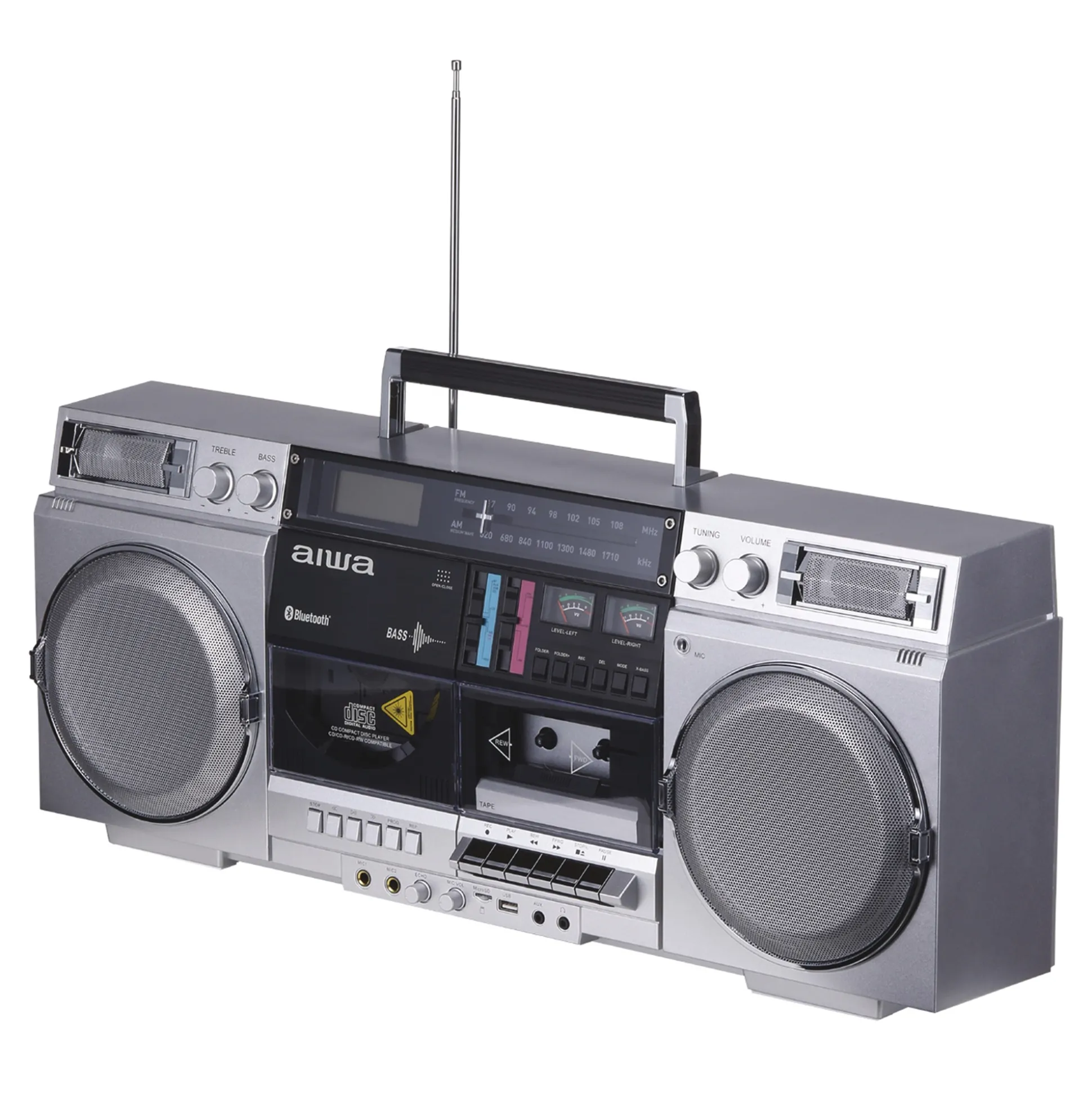 AIWA Retro Bluetooth Boom Box with CD & Cassette Player