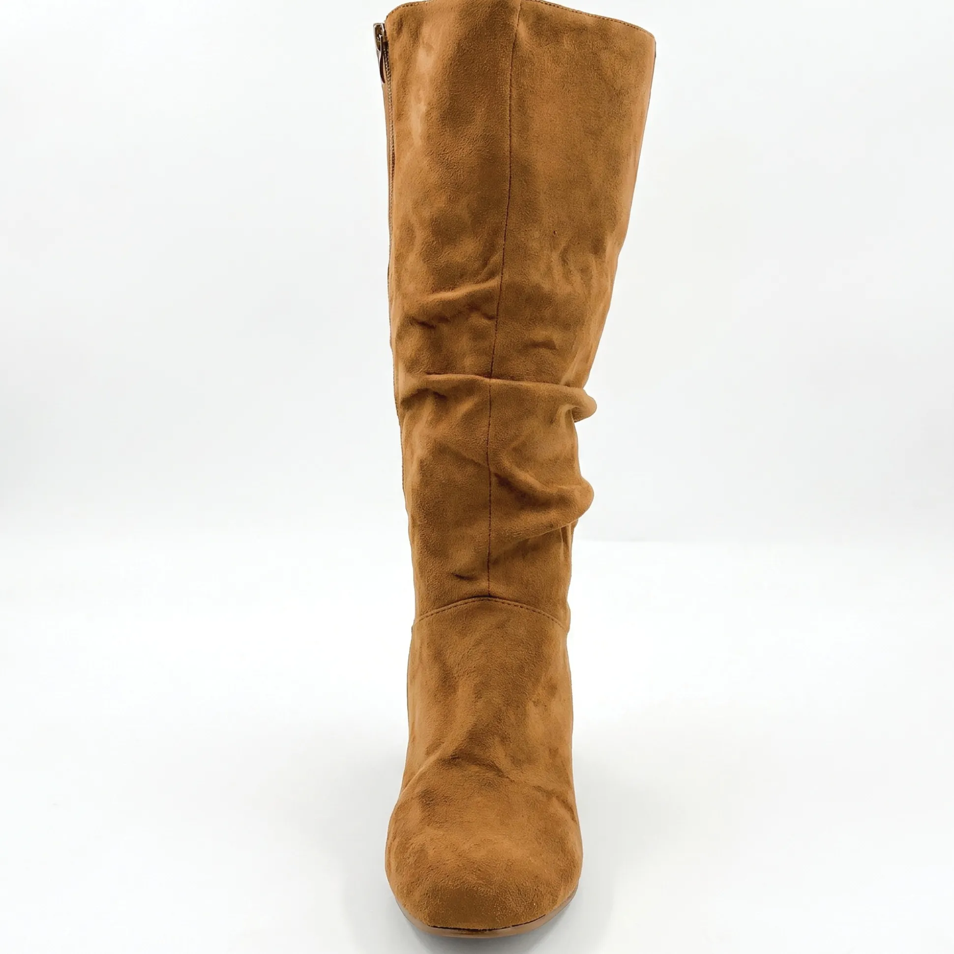 Amanda D'Laurie Tall Scrunch Boot: Rich Suede Look with 1" Wedge Heel