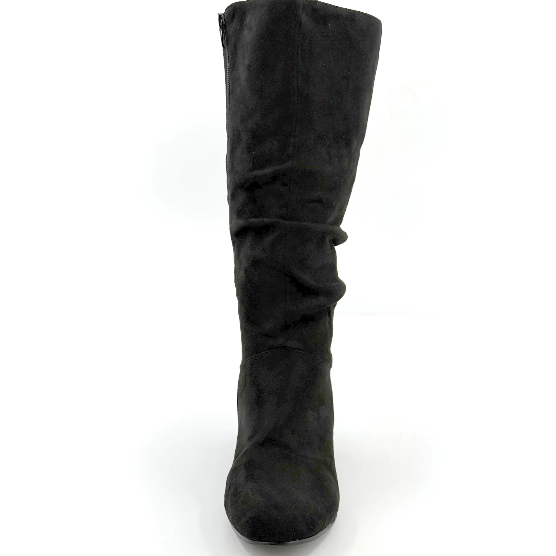 Amanda D'Laurie Tall Scrunch Boot: Rich Suede Look with 1" Wedge Heel