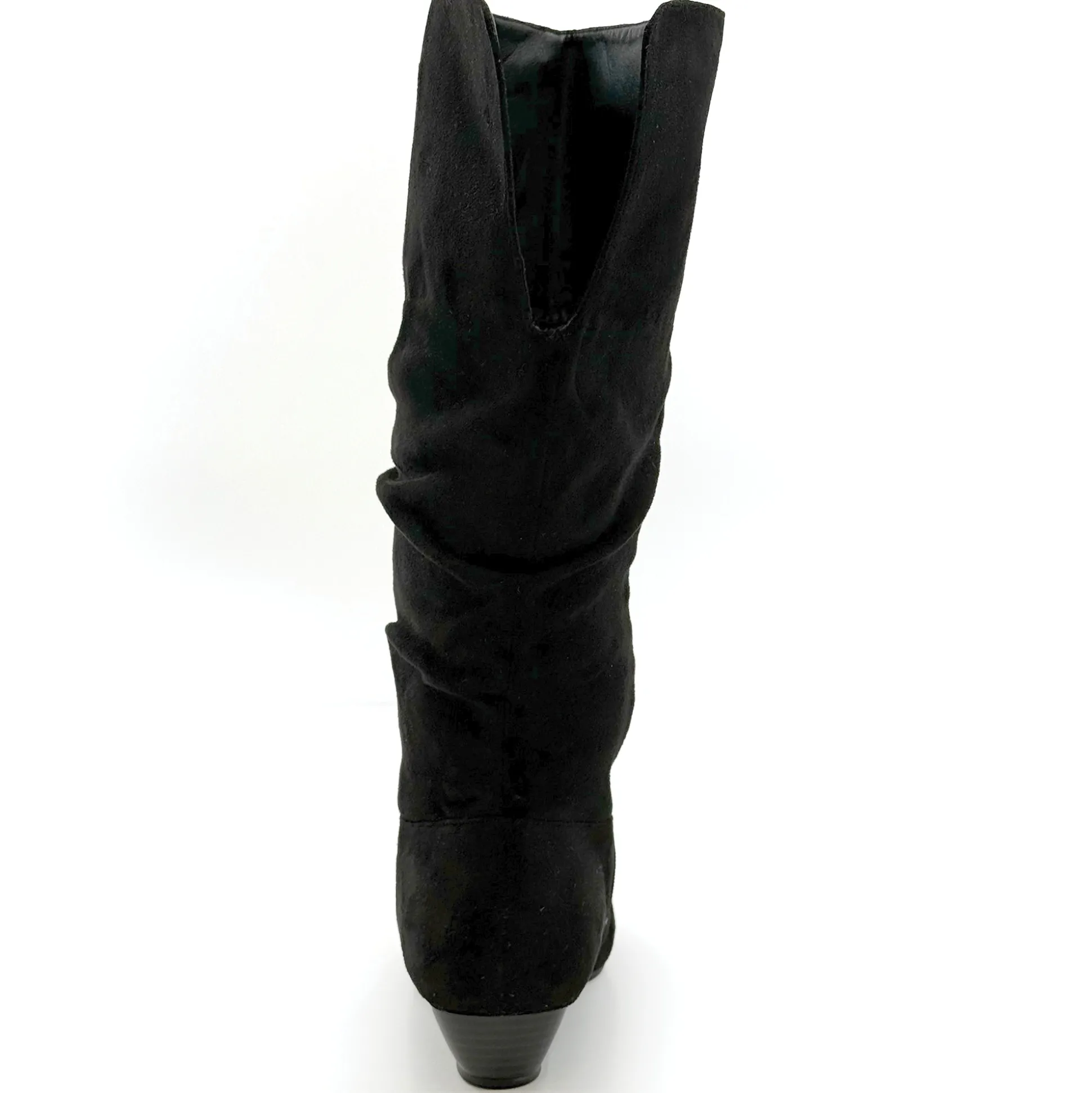 Amanda D'Laurie Tall Scrunch Boot: Rich Suede Look with 1" Wedge Heel