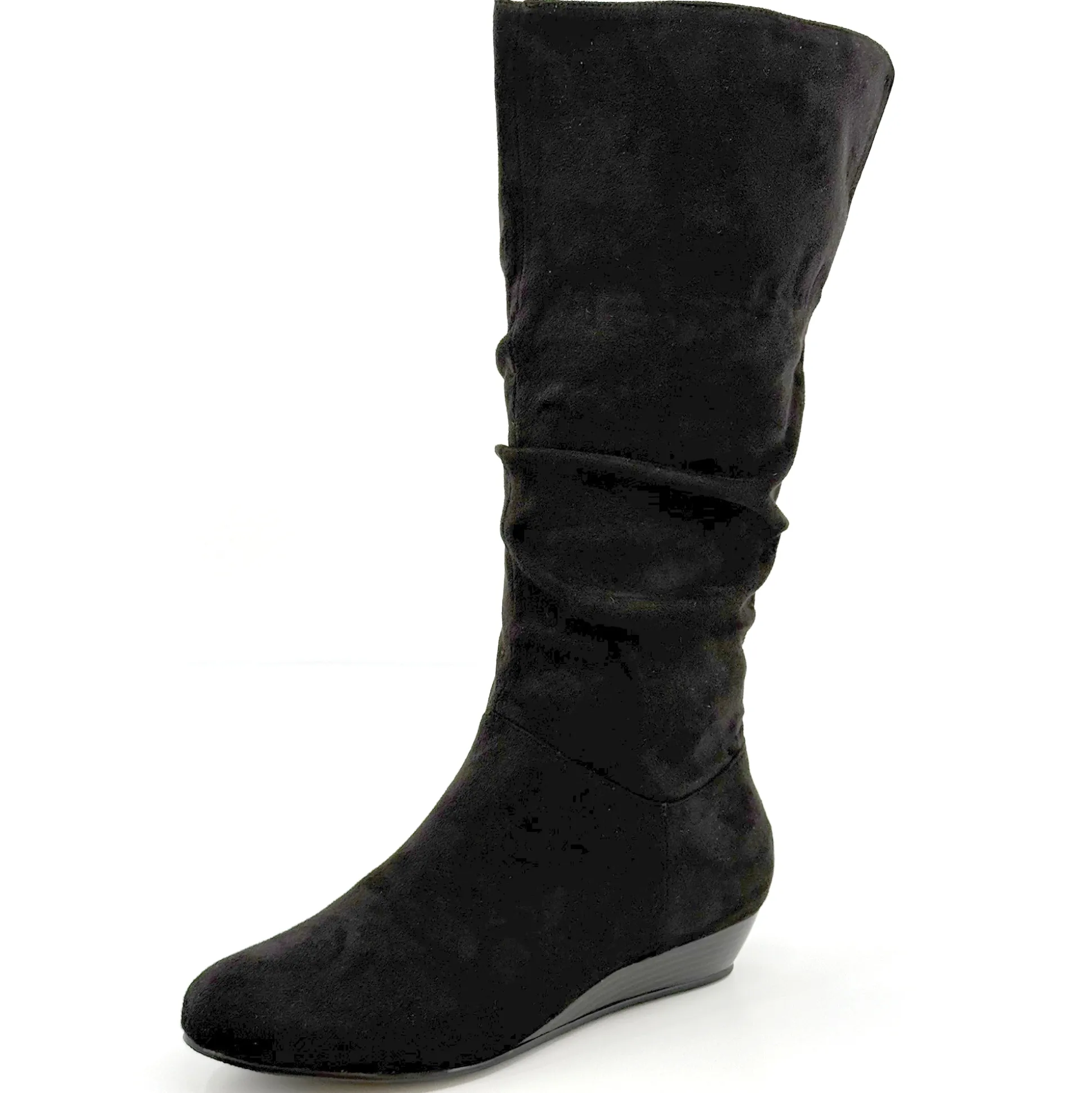 Amanda D'Laurie Tall Scrunch Boot: Rich Suede Look with 1" Wedge Heel