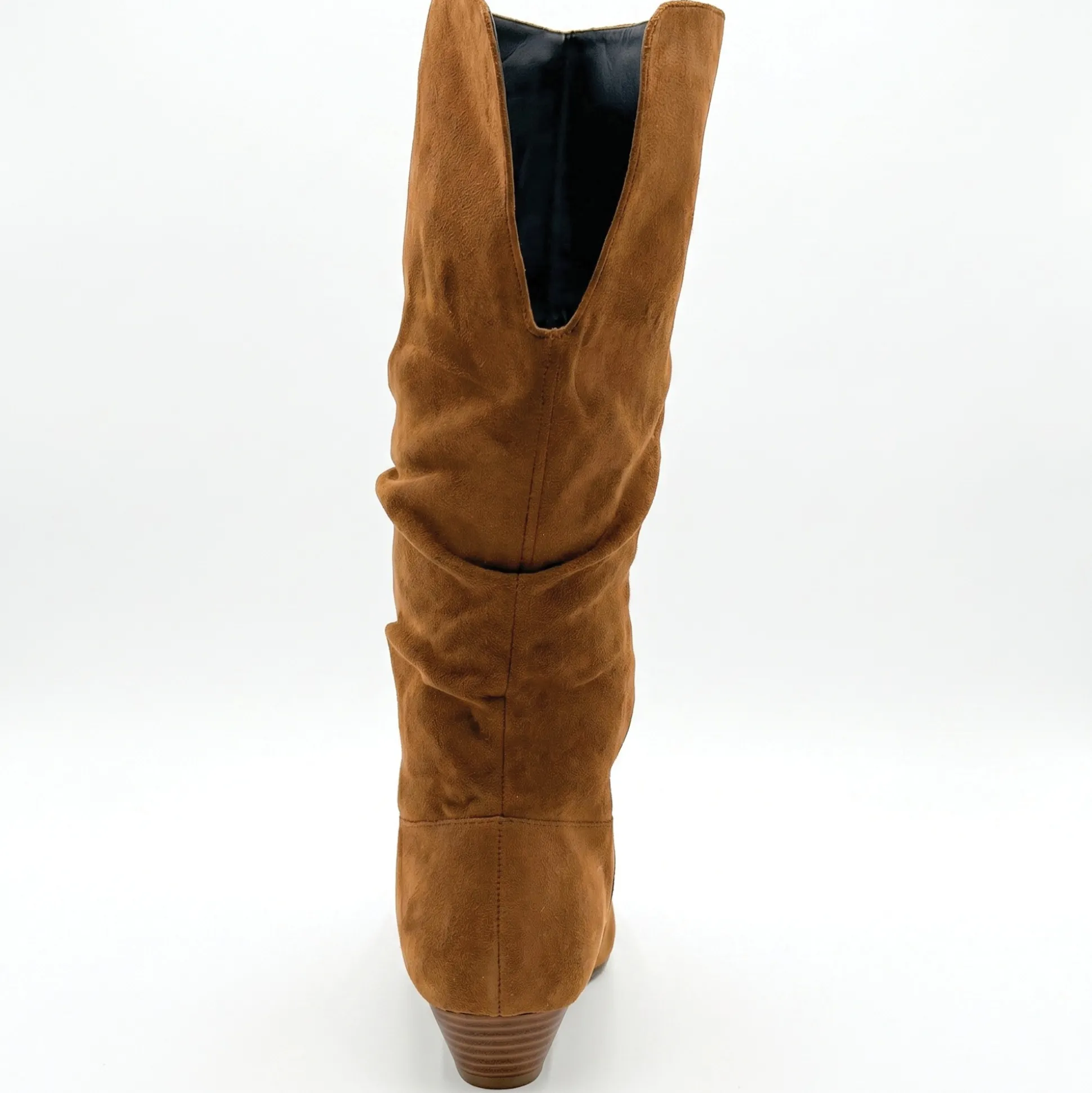 Amanda D'Laurie Tall Scrunch Boot: Rich Suede Look with 1" Wedge Heel