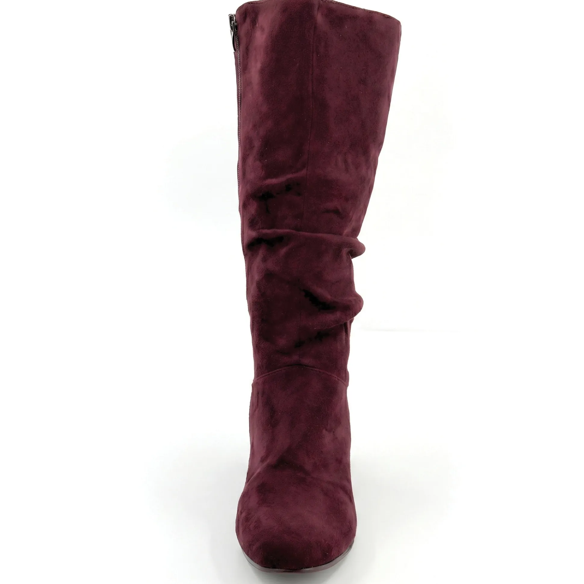 Amanda D'Laurie Tall Scrunch Boot: Rich Suede Look with 1" Wedge Heel