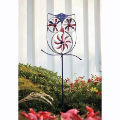 Americana Owl Wind Spinner Yard Stake