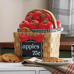 Apple Picking Earthenware Cookie Jar