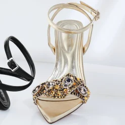 Azalea Wang Mael Pointed-Toe Sandal with Beads and Rhinestones