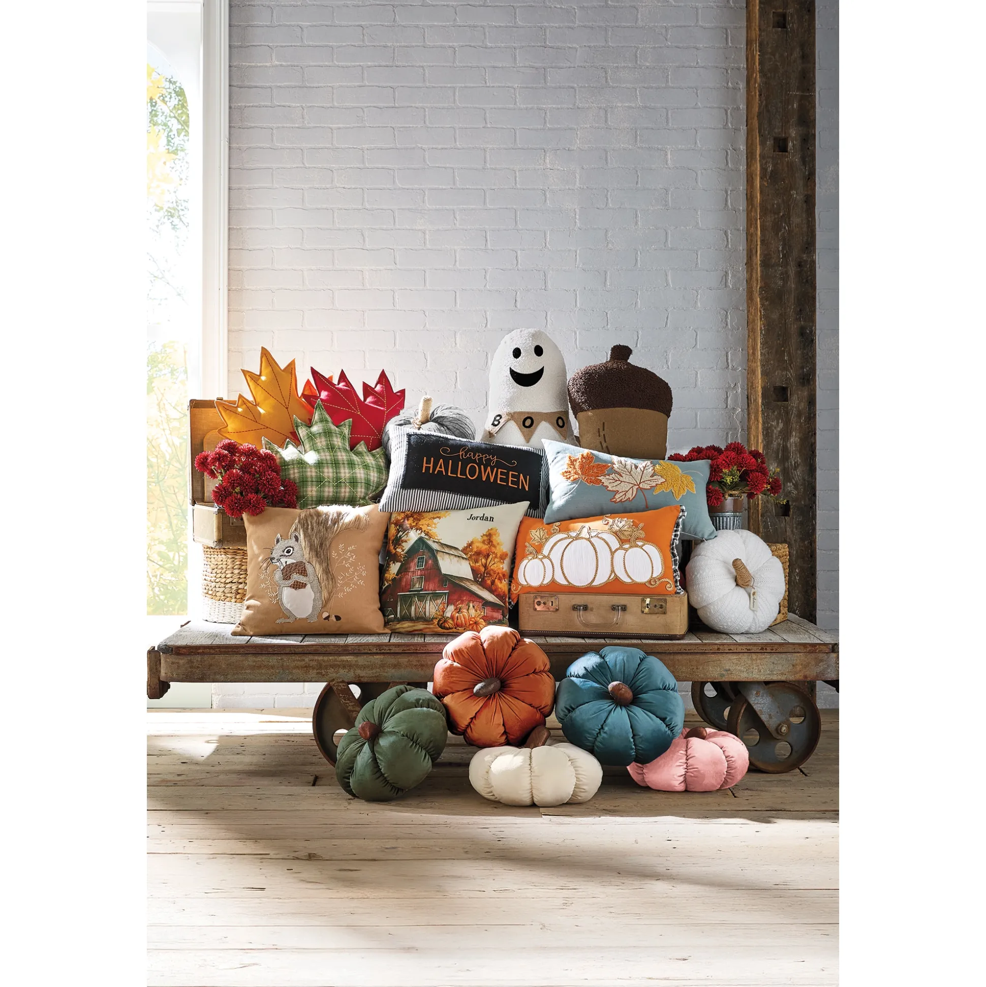 Beaded Pumpkin Trio Pillow