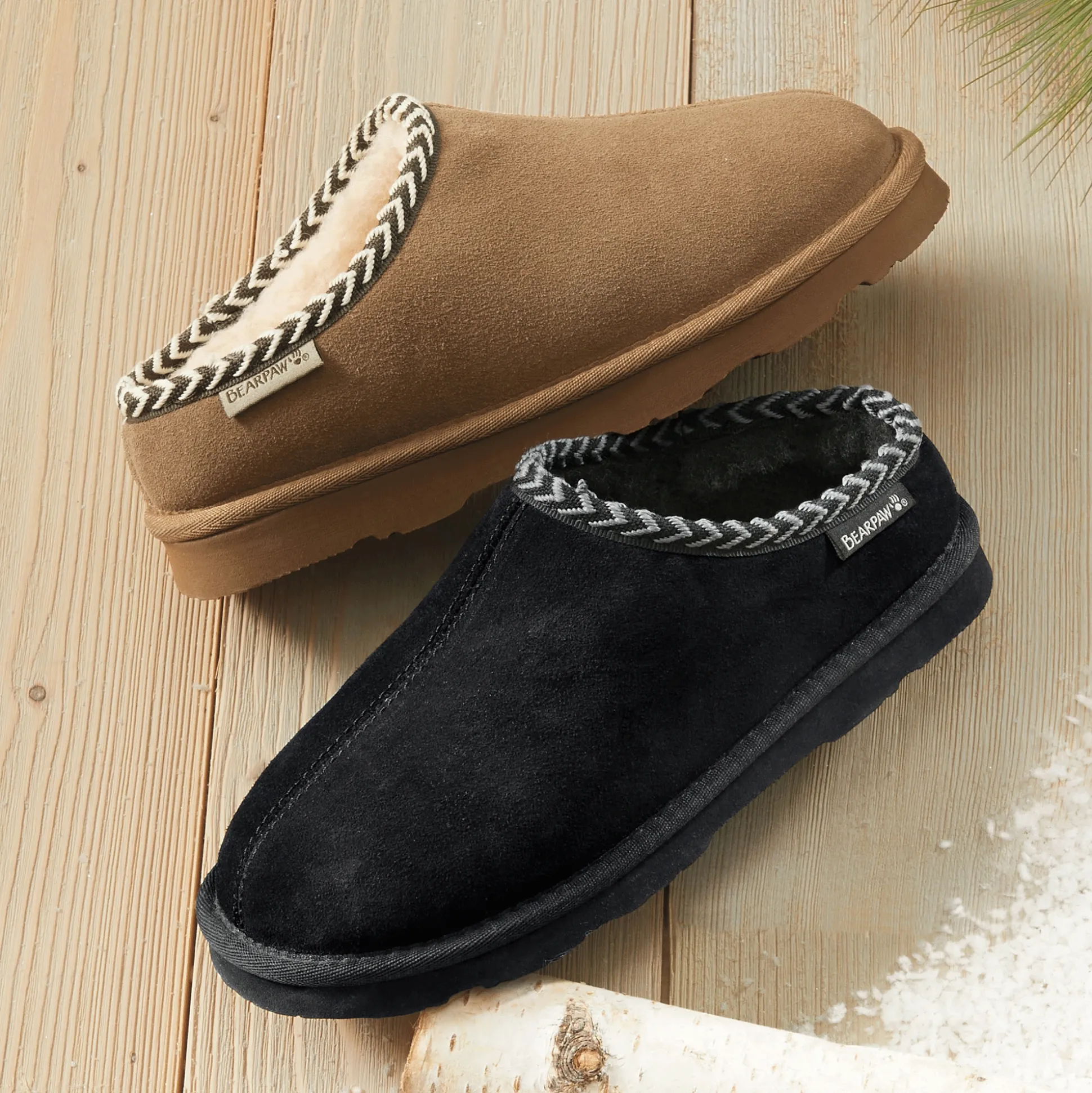 BEARPAW Suede Tabitha Clog Slipper with Wool-Blend Lining