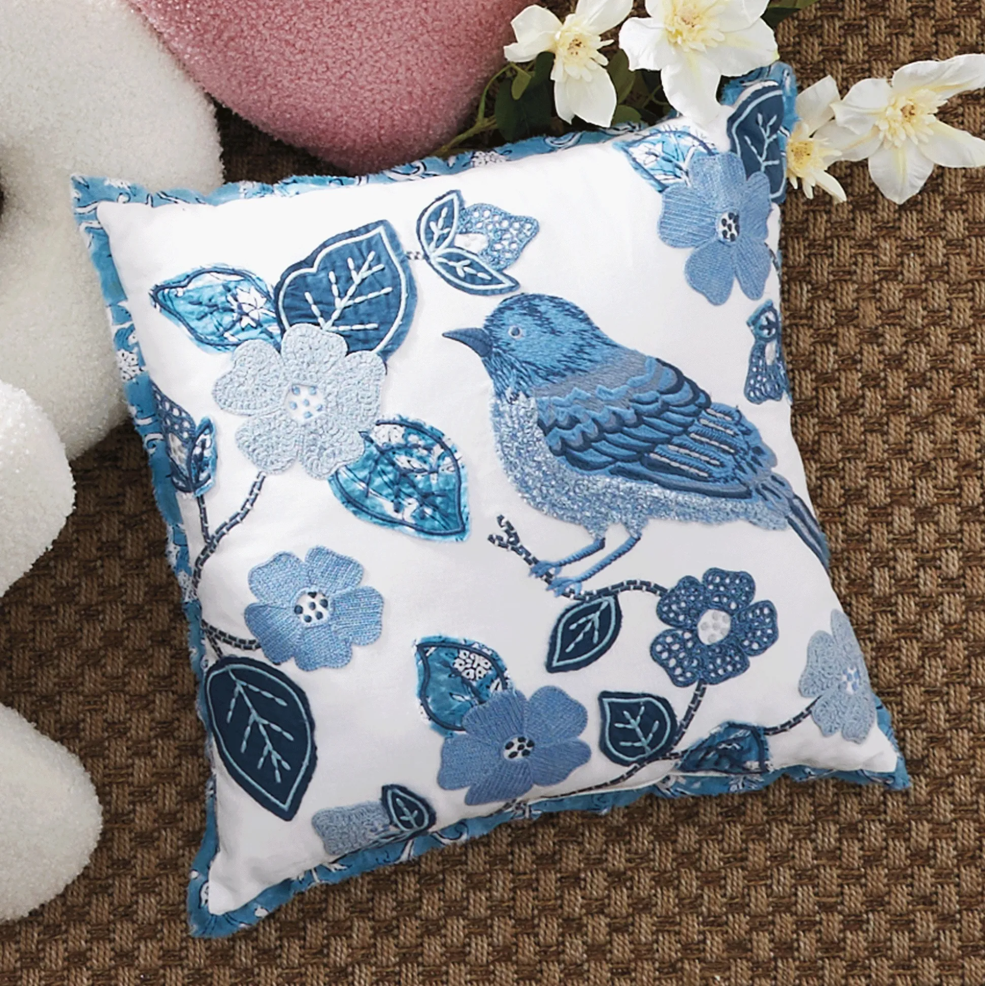 Birdie Blue Embellished Accent Pillow