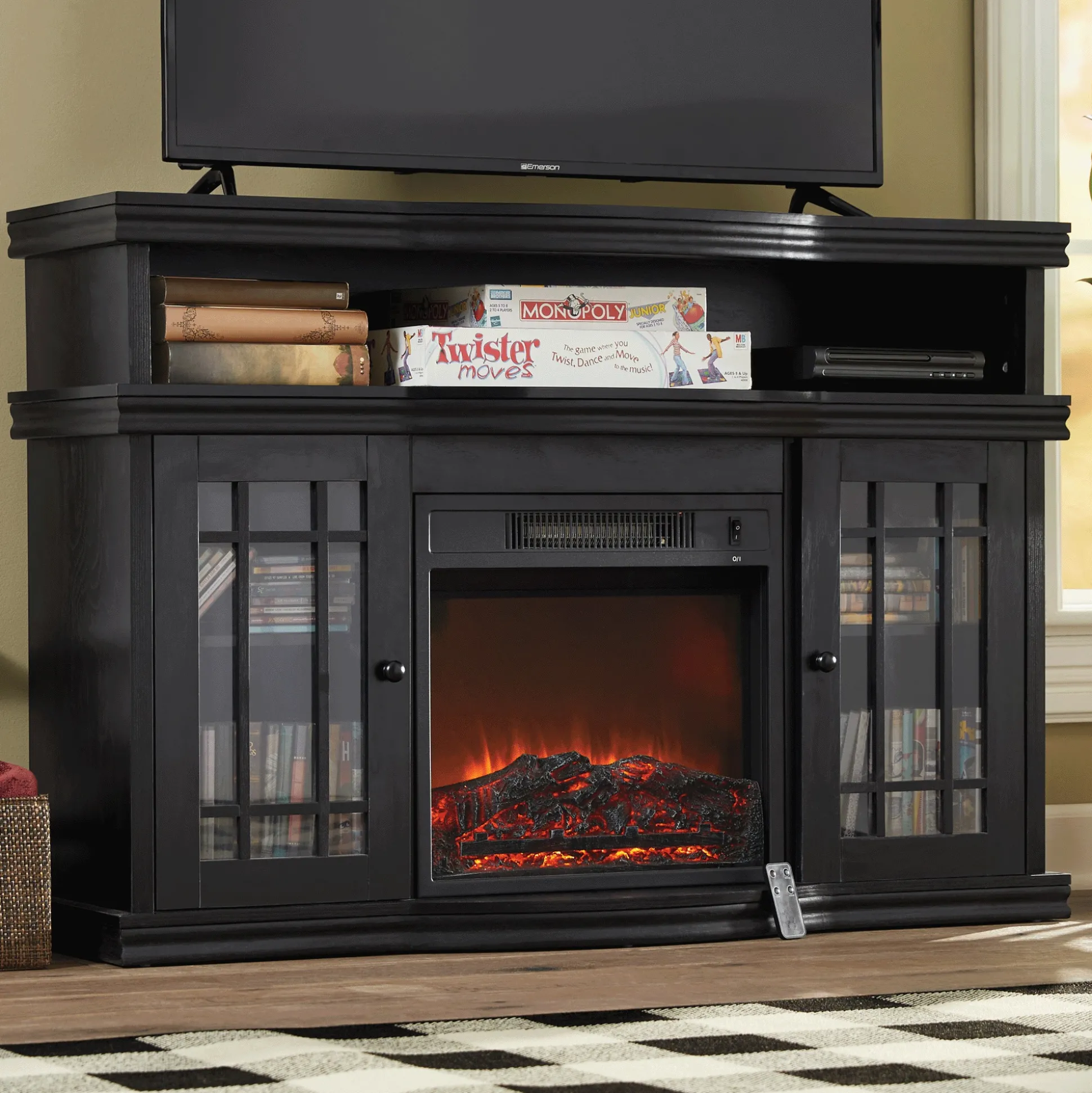 Black Media Fireplace with Remote