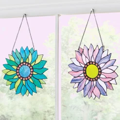Bright Stained Glass Flower Window Hanging