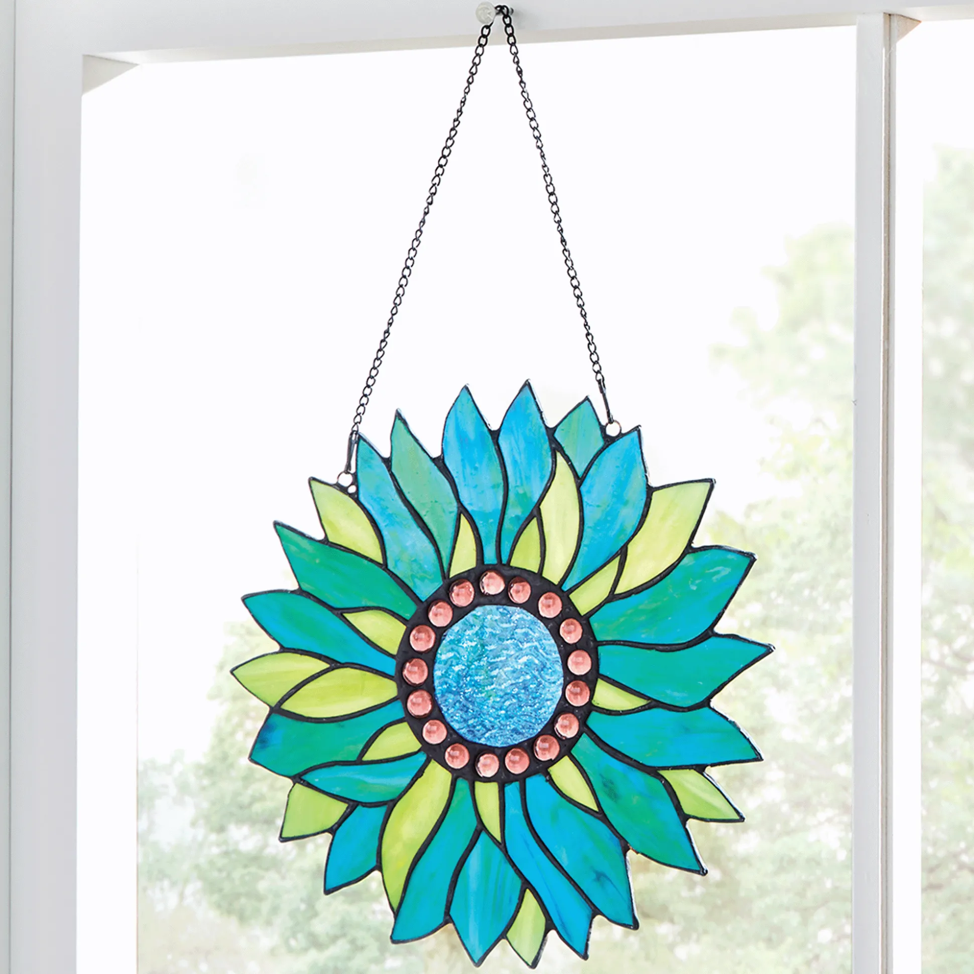 Bright Stained Glass Flower Window Hanging