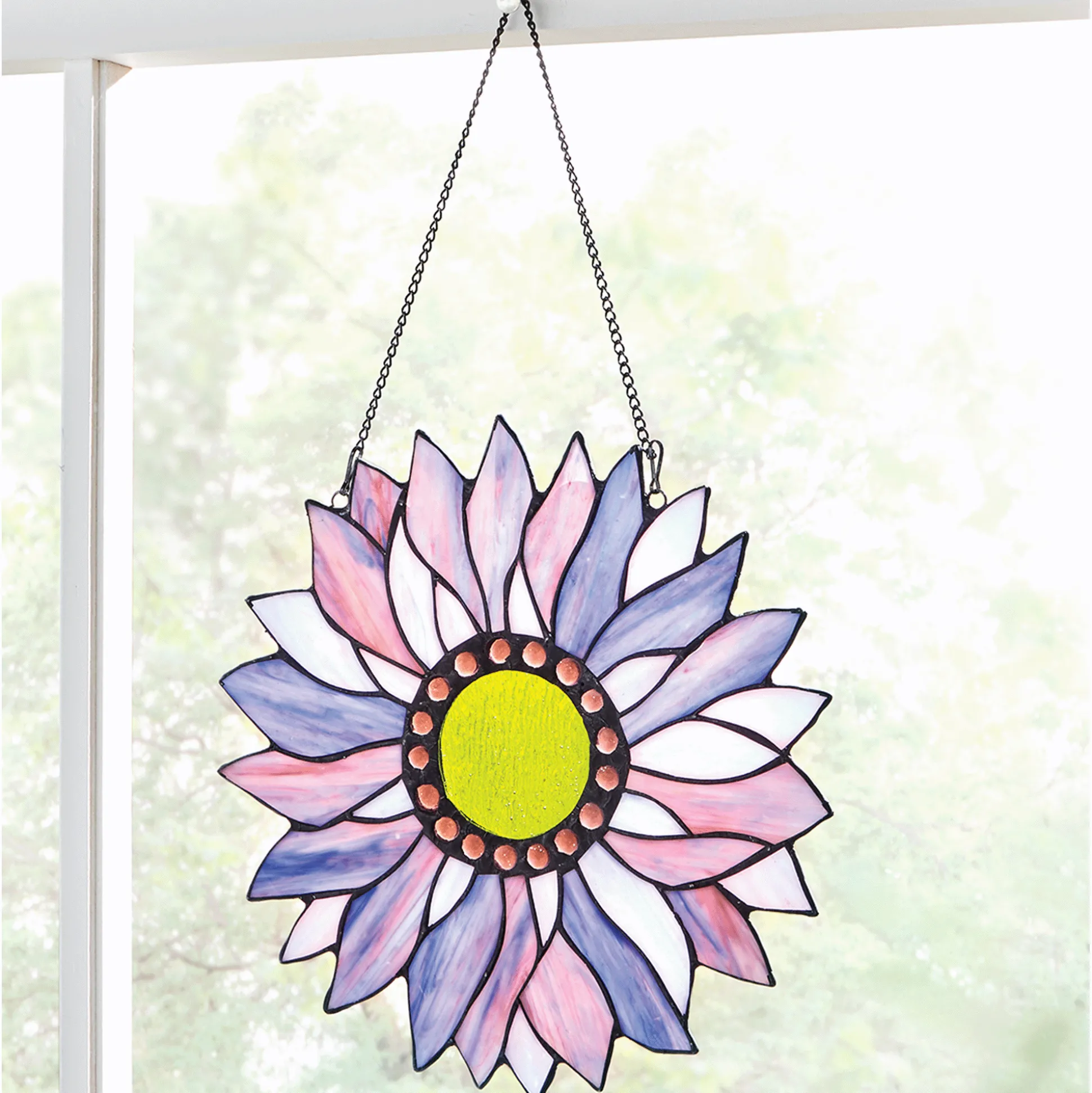 Bright Stained Glass Flower Window Hanging