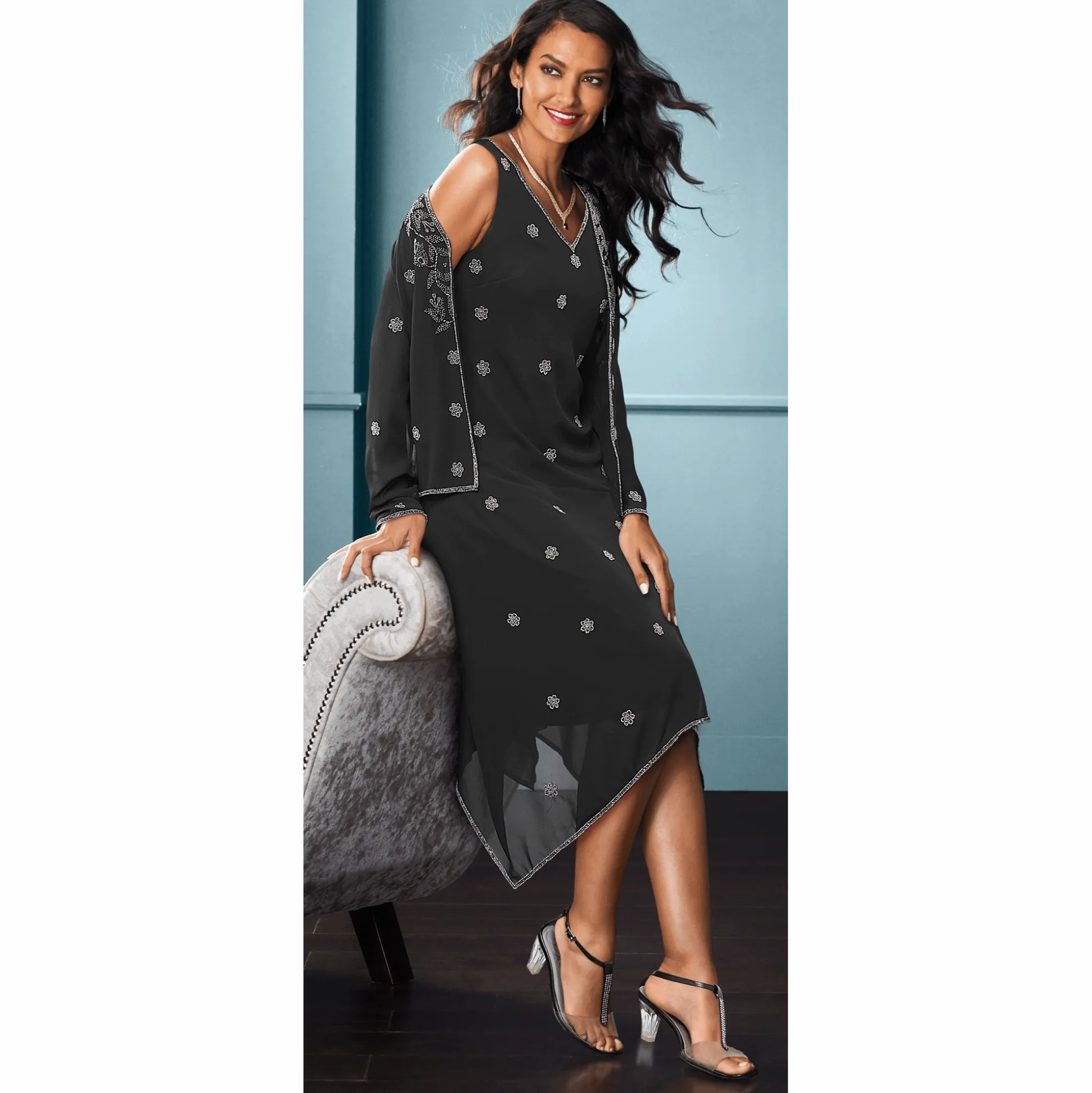 Brigid Beaded Women's Dress with Sheer Jacket