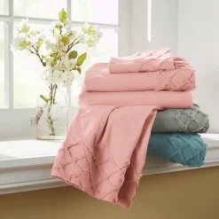 Chenille Diamond Hem Faux Linen Sheet Set