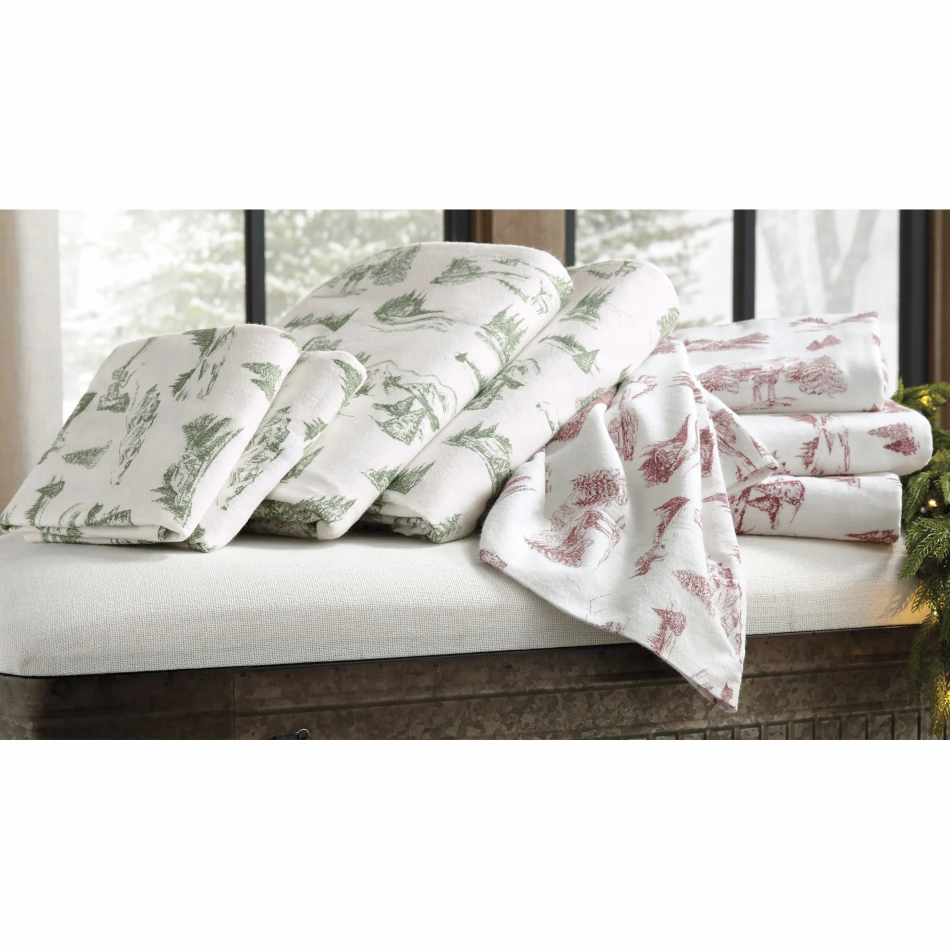 Christmas Toile Flannel Sheet Set