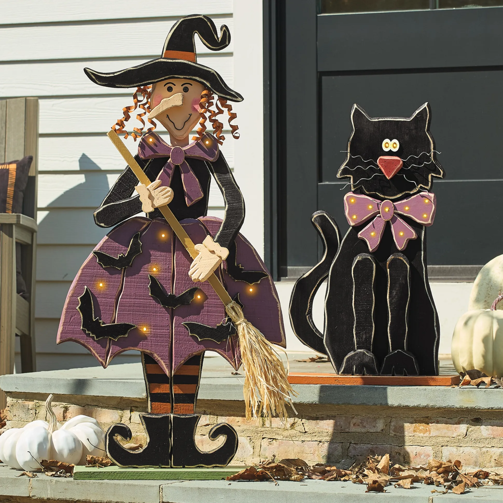 Chunky Wood Cutouts Lit Black Cat