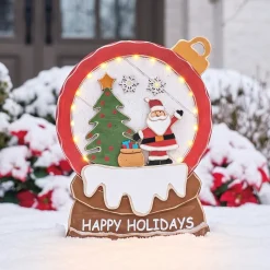 Chunky Wood Cutouts Lit Santa’s Snowglobe