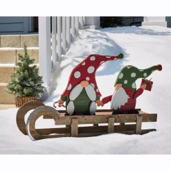 Chunky Wood Lit Holiday Gnomes on Sled