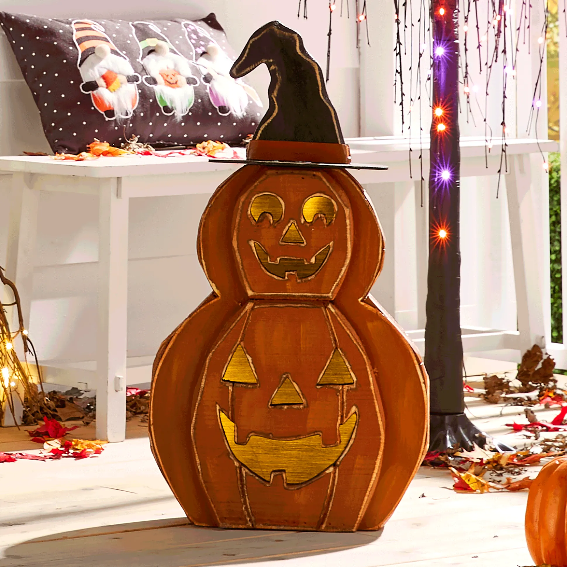 Chunky Wood Lit Pumpkin