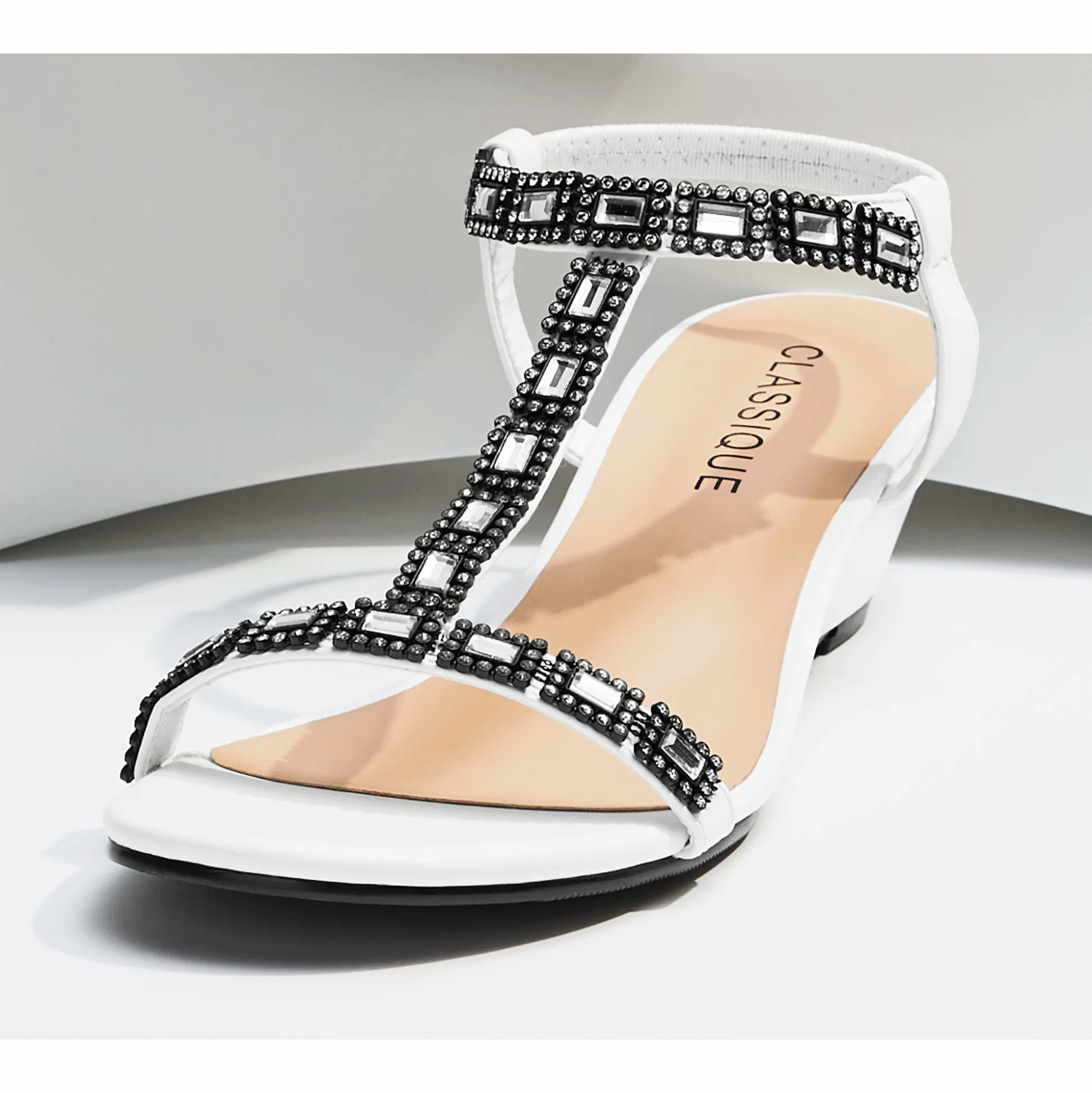 Classique Rhinestone T-Strap Wedge
