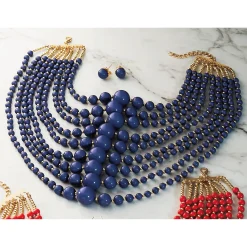 Color Bead Multi-Strand Necklace & Earring Set