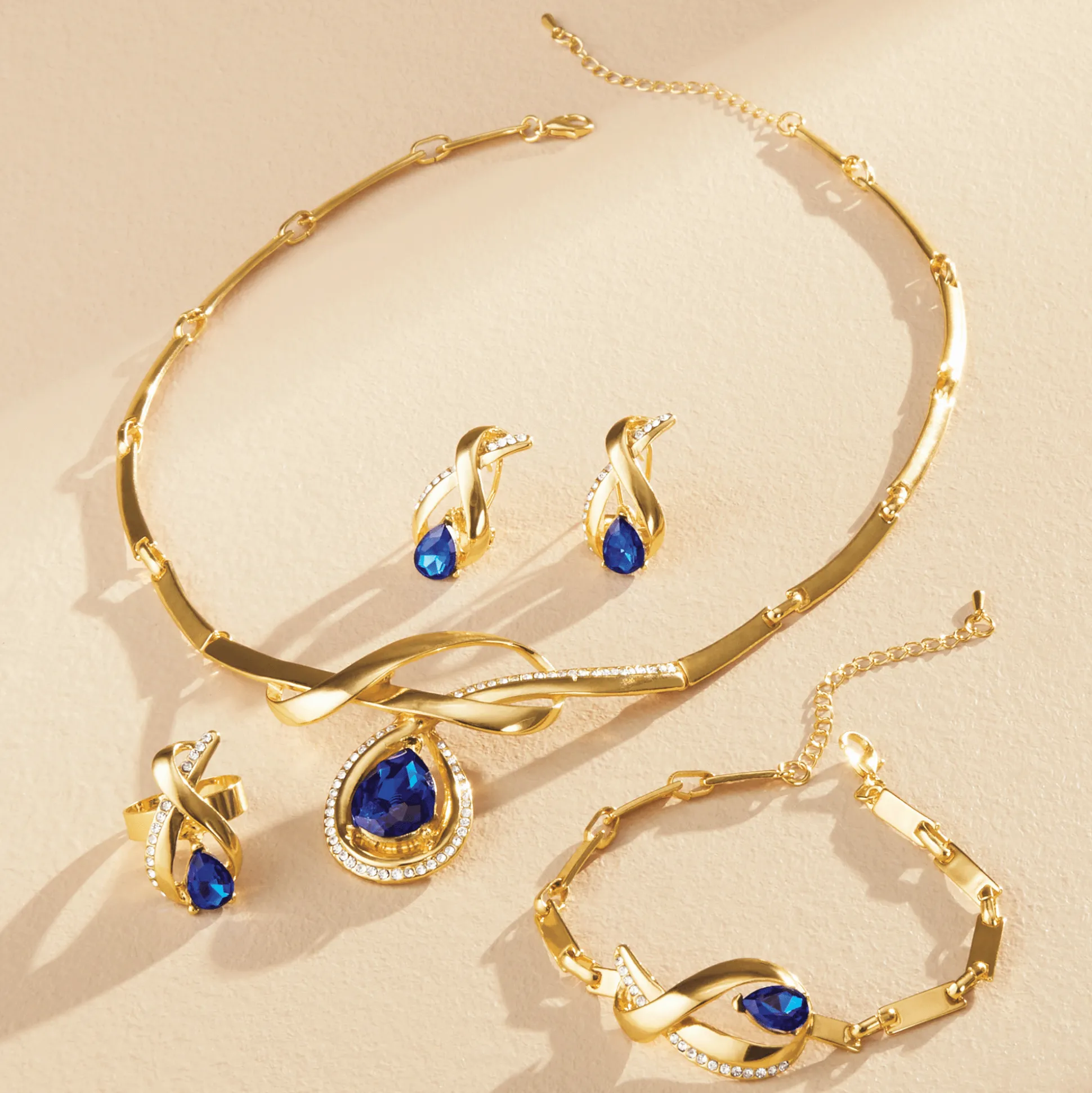 Color Crystal Necklace, Bracelet, Earring & Ring Set
