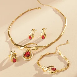 Color Crystal Necklace, Bracelet, Earring & Ring Set