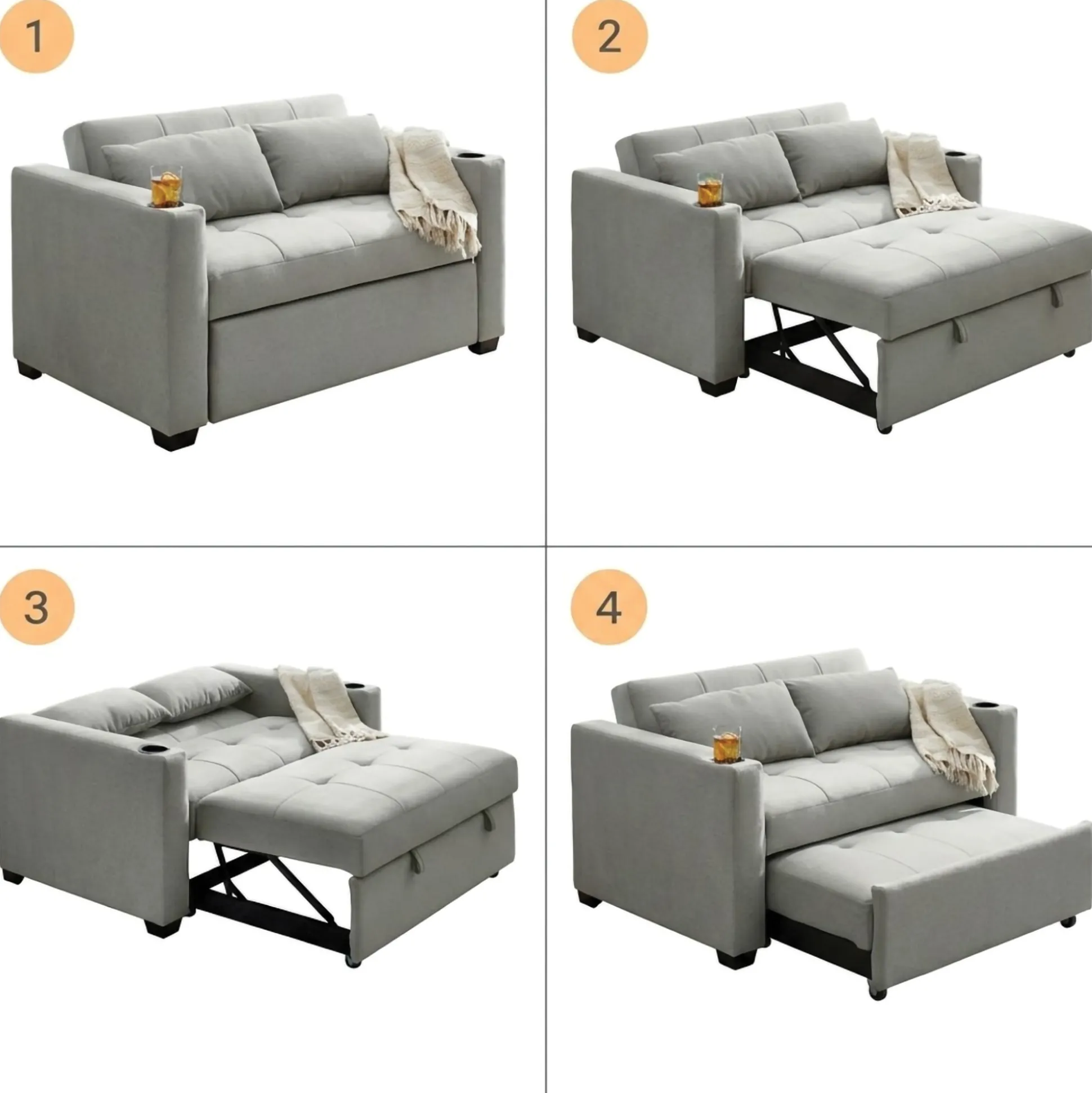Convertible Loveseat with USB and Cupholders