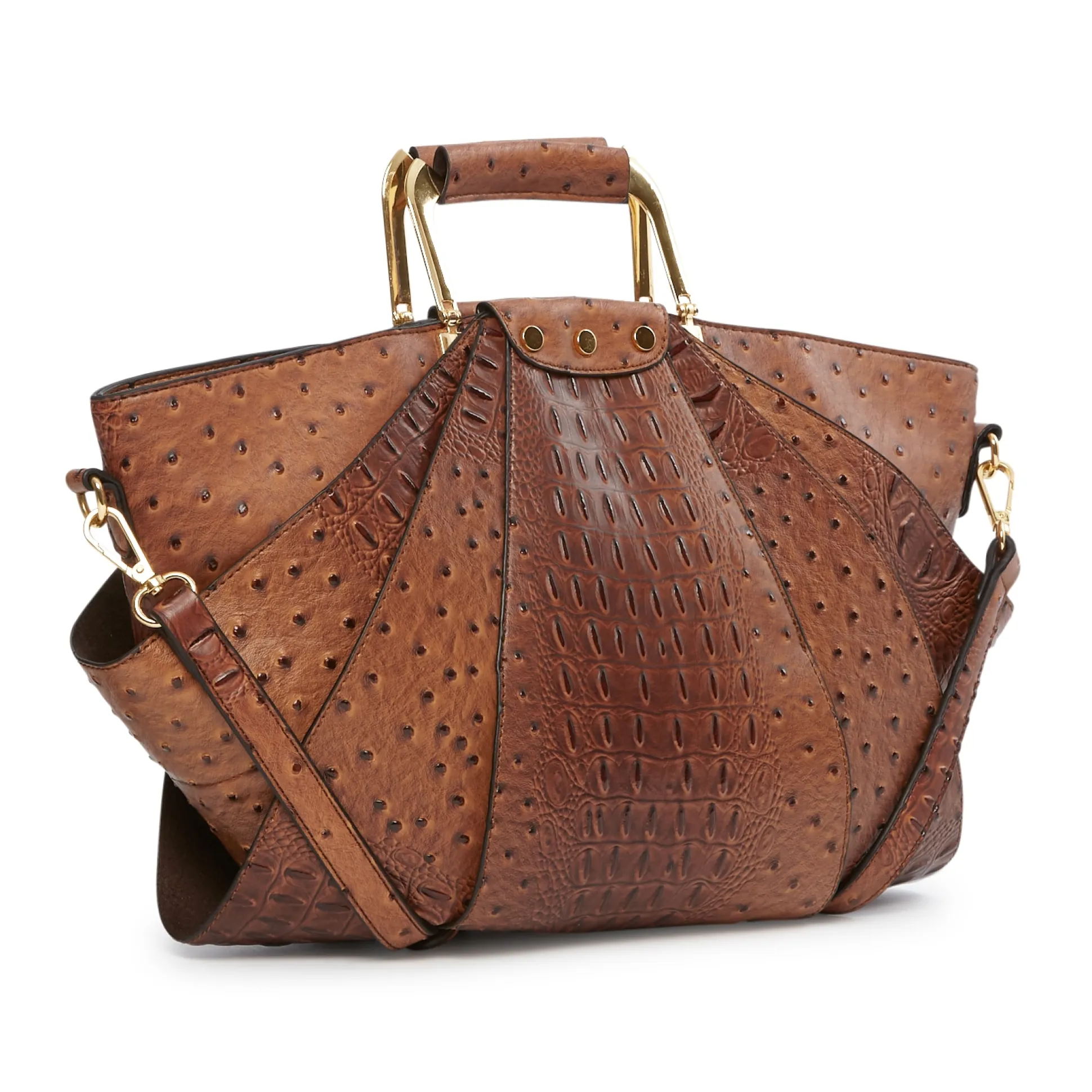 Croco Fan Handbag with Removable Strap