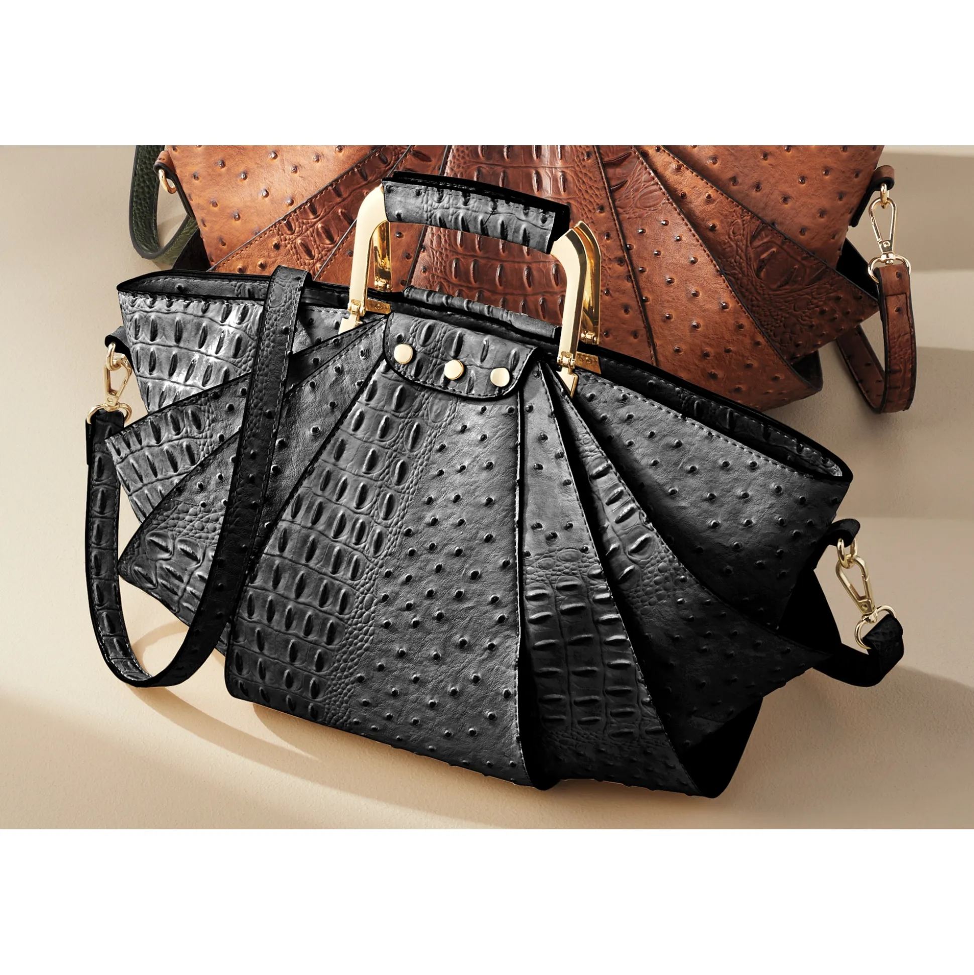 Croco Fan Handbag with Removable Strap