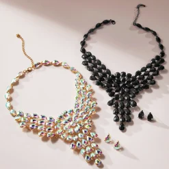 Crystal Pear-Cluster Necklace & Earring Set