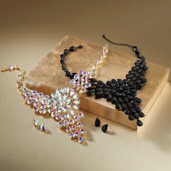 Crystal Pear-Cluster Necklace & Earring Set