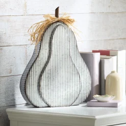 Double-Tiered Galvanized Steel Decorative Gourd with Raffia Bow