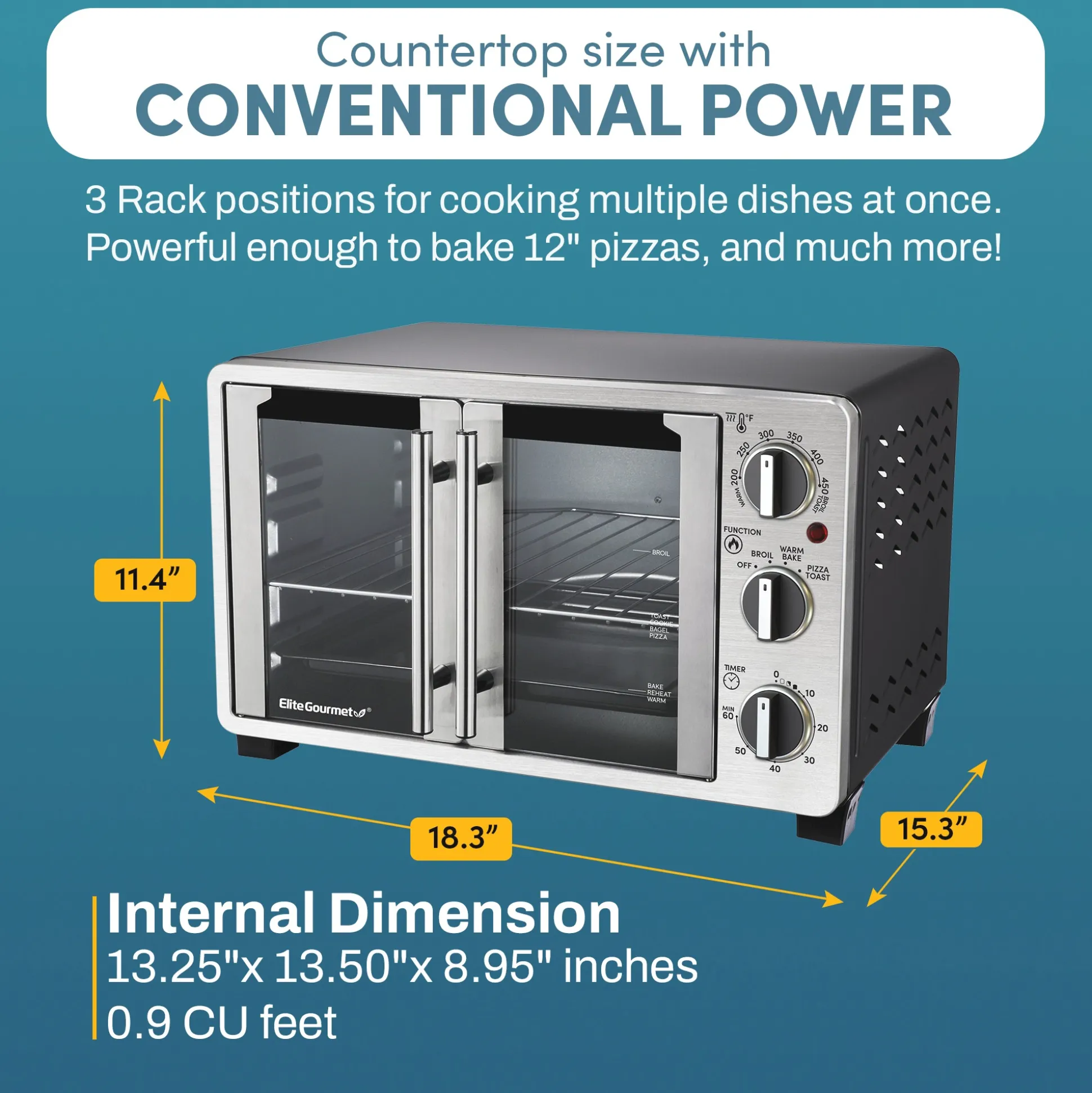Elite Gourmet Double French Door Toaster Oven