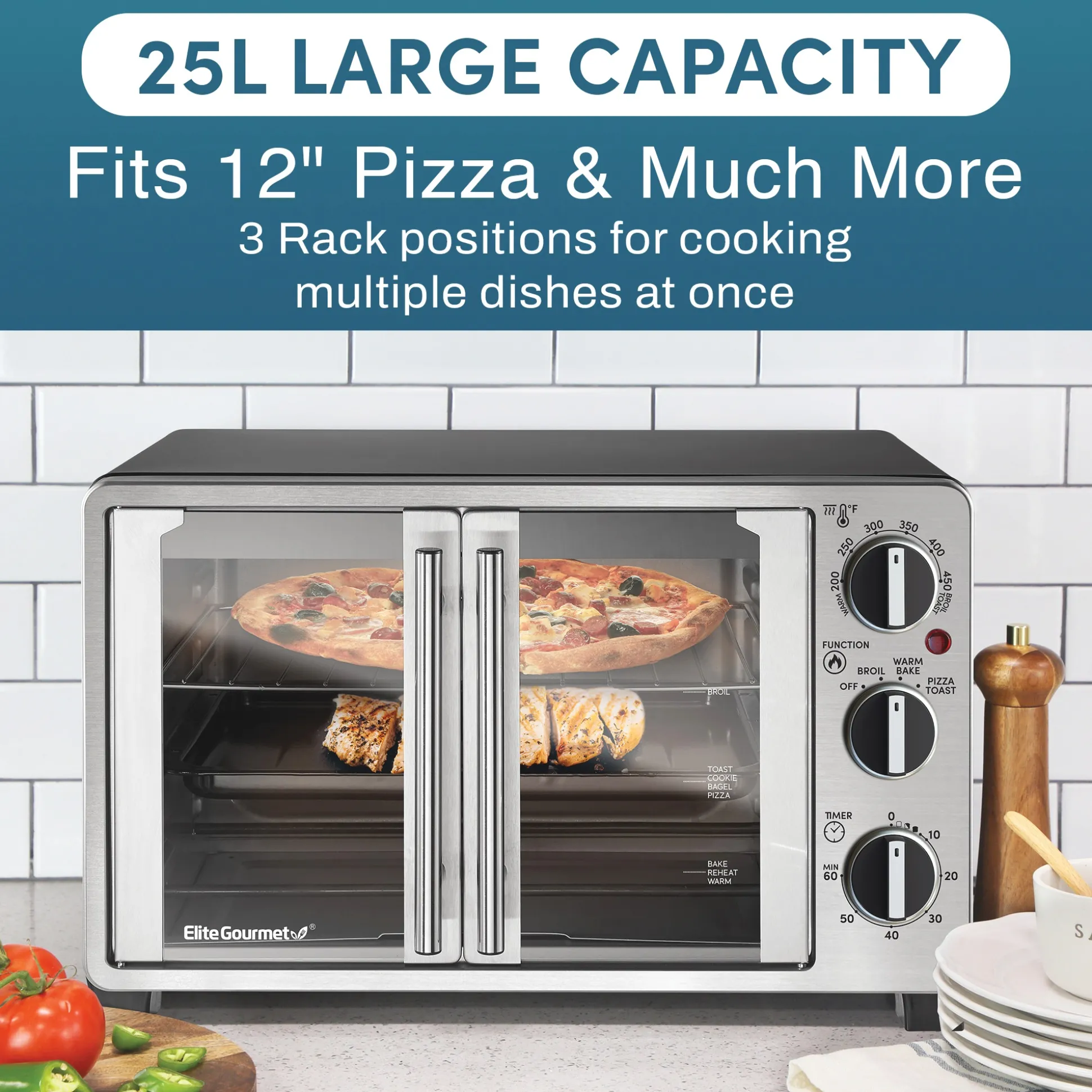Elite Gourmet Double French Door Toaster Oven