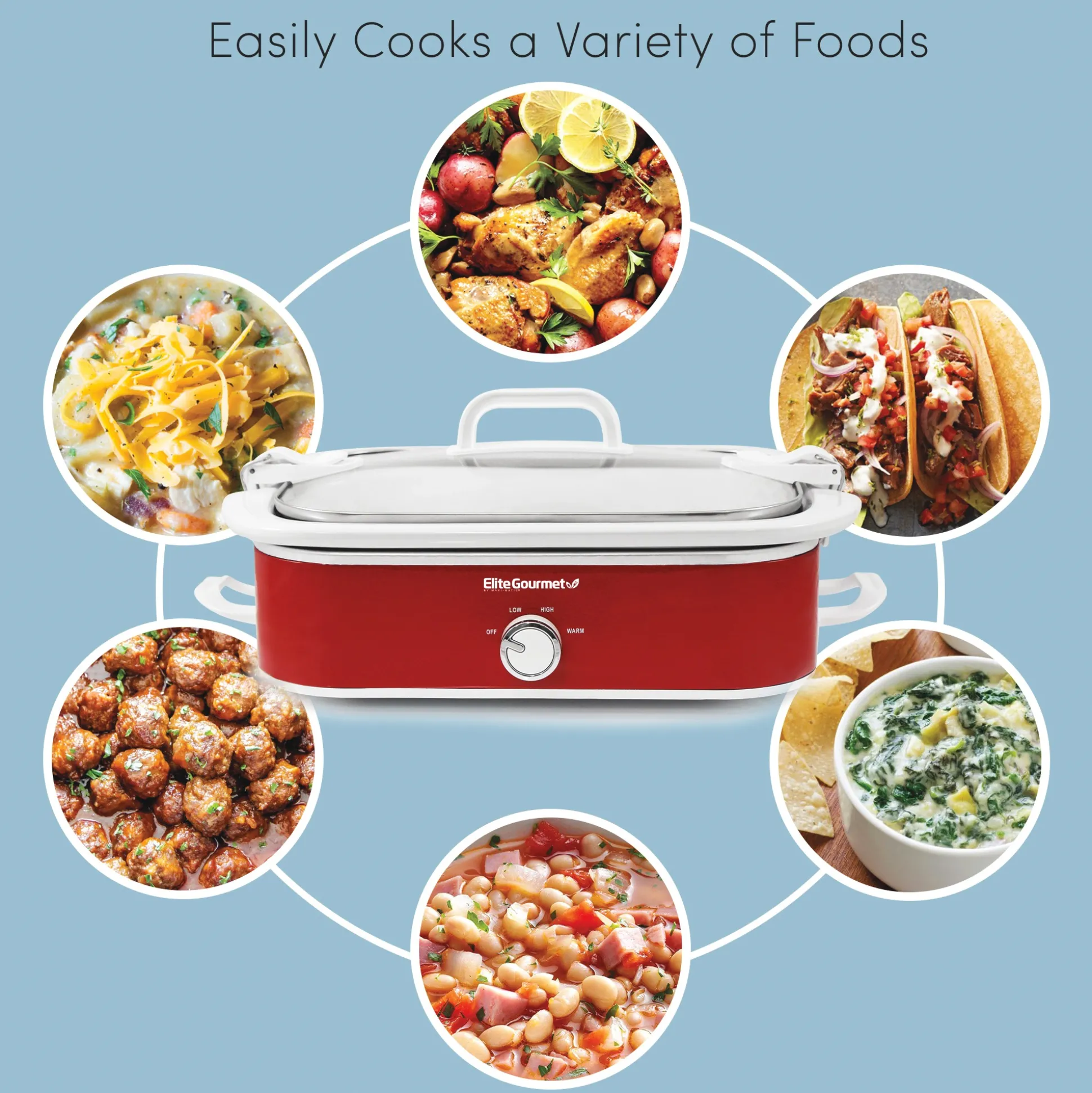 Elite Gourmet 3.5-Quart Slow Cooker with Locking Lid