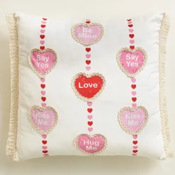 Embroidered Conversation Heart Pillow