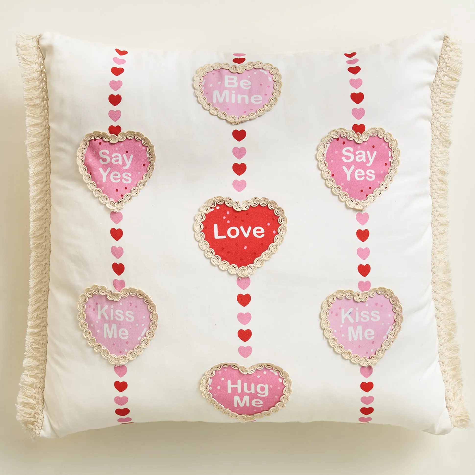 Embroidered Conversation Heart Pillow