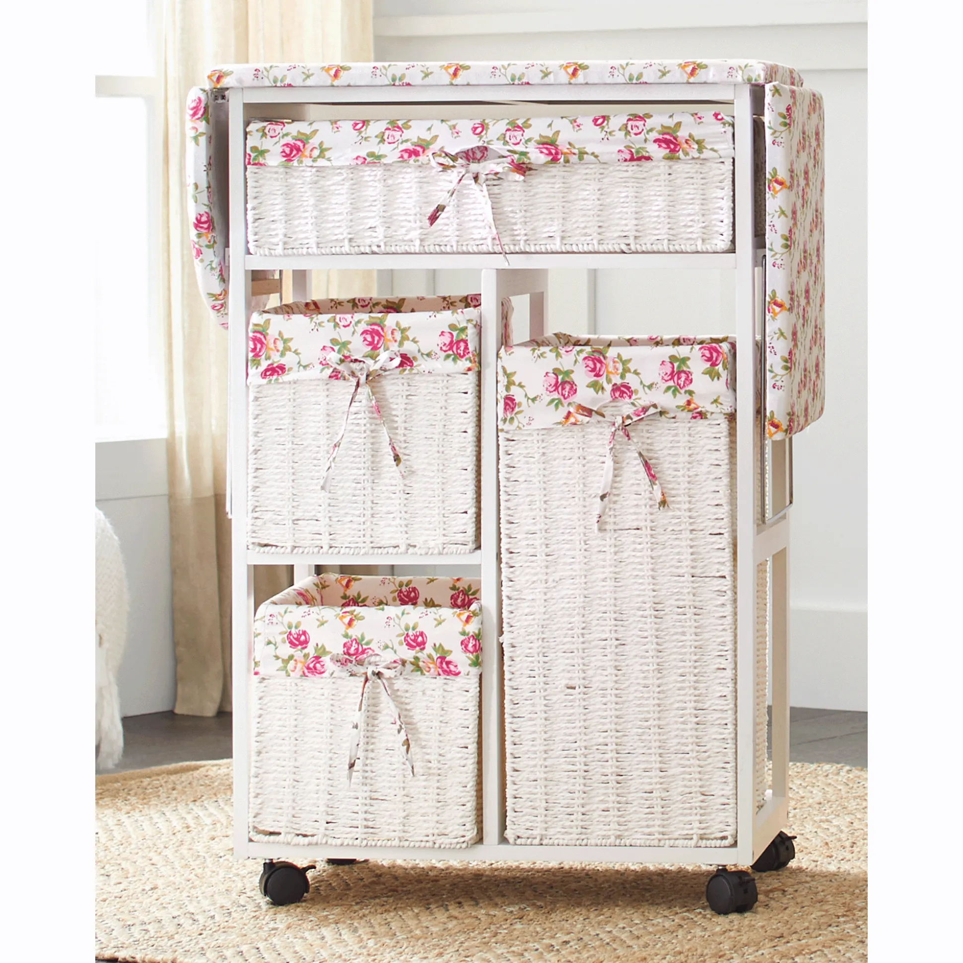 Everly Rolling Ironing Cart with Built-In Storage