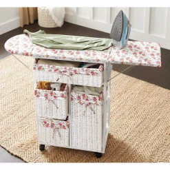 Everly Rolling Ironing Cart with Built-In Storage