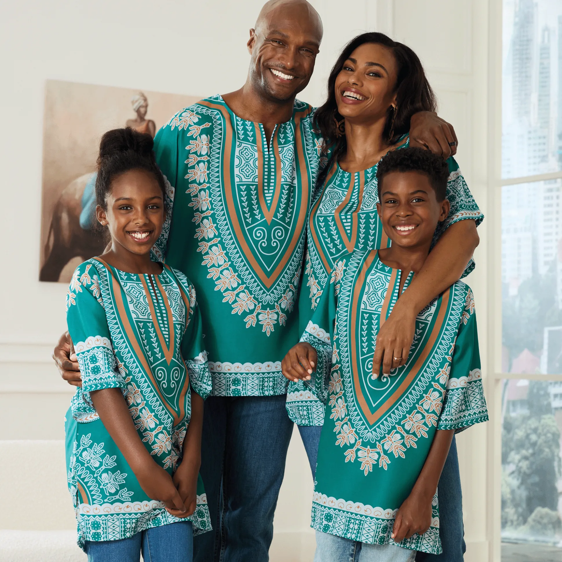 Family Cultural-Print Dashiki Tunic in Unisex Sizes