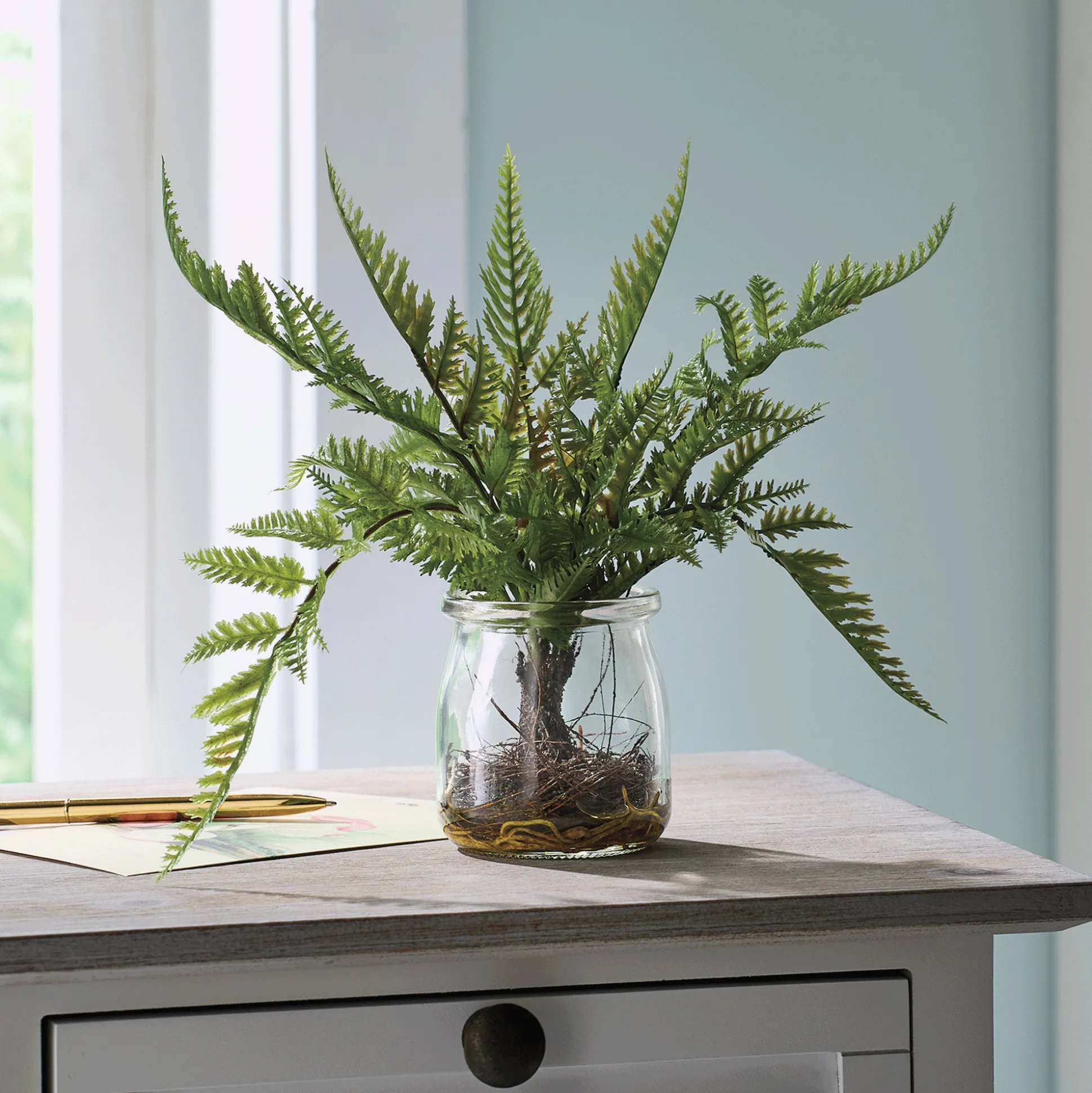 Faux Fern in Glass Jar