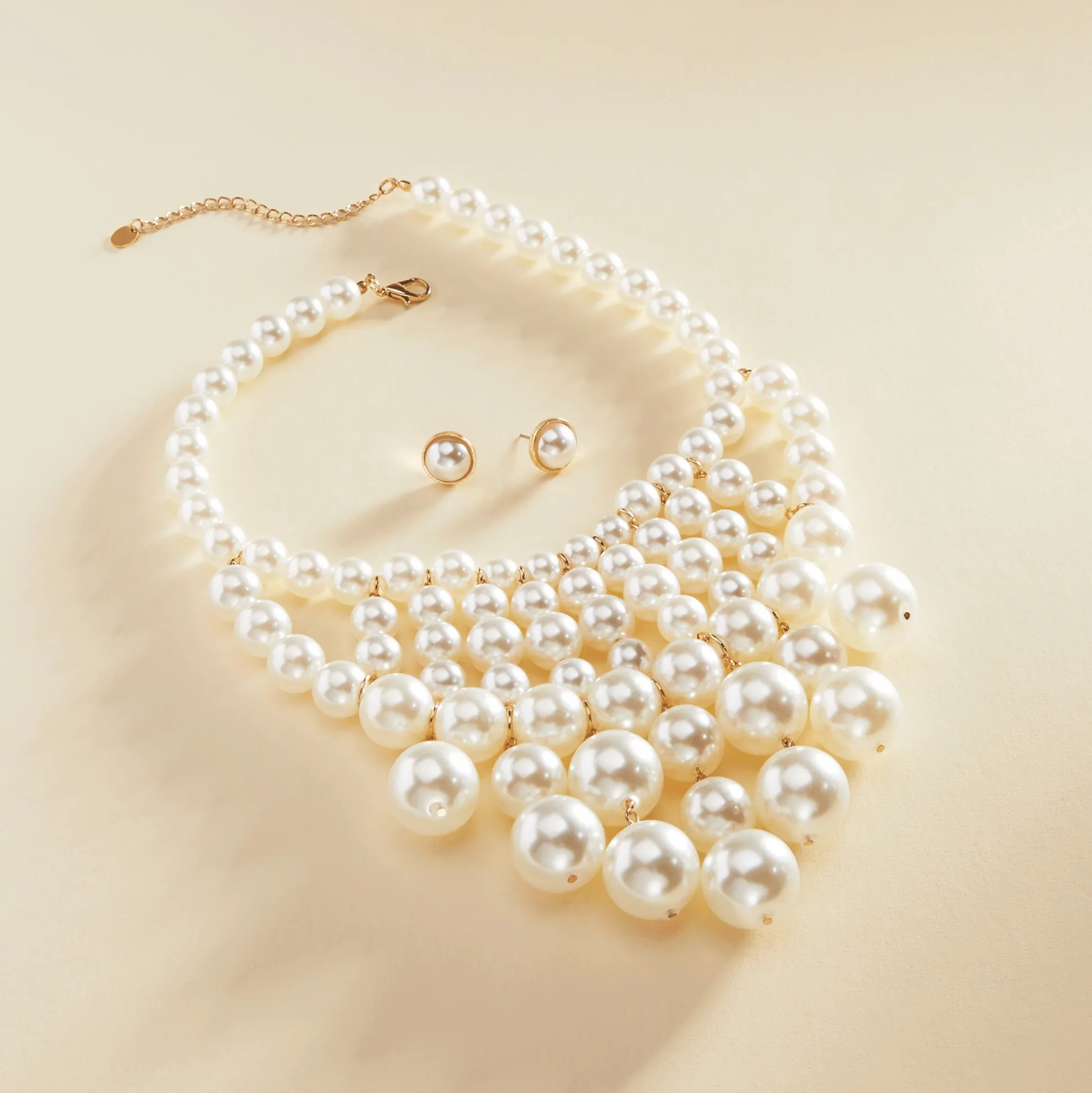 Faux-Pearl Bib Necklace & Earring Set