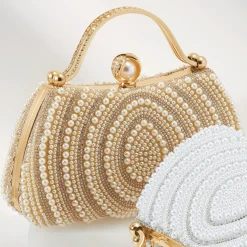 Faux-Pearl Embellished Clutch with Catch Closure