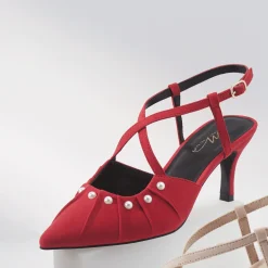 Faux-Pearl Trimmed Ankle Strap Pump