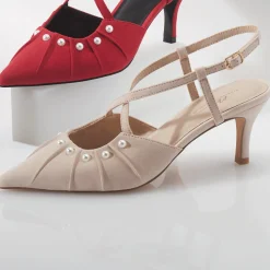 Faux-Pearl Trimmed Ankle Strap Pump