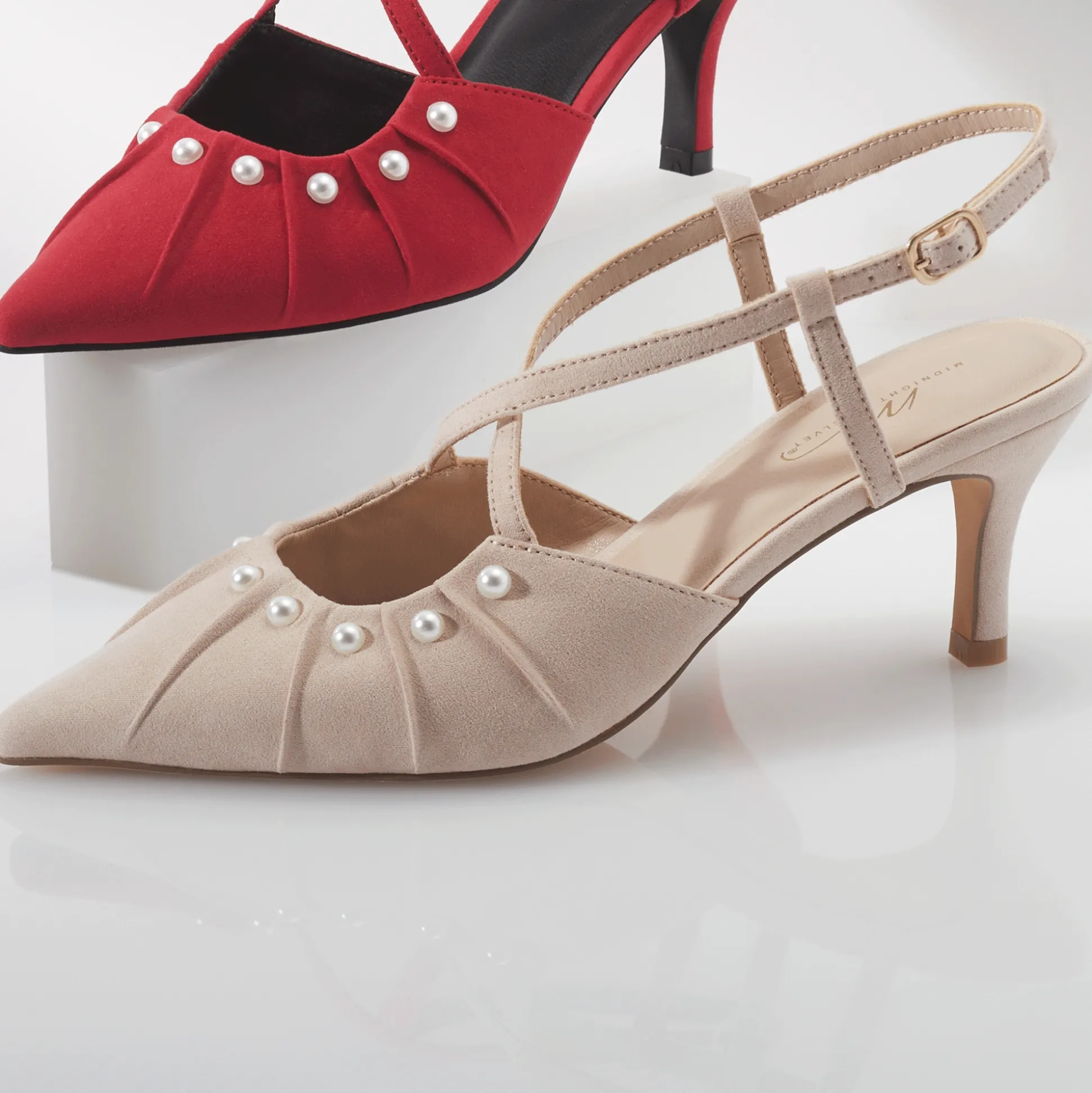 Faux-Pearl Trimmed Ankle Strap Pump